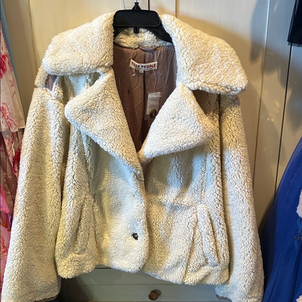 NWT FREE PEOPLE joplin cozy teddy Sherpa coat in ivory size large - Picture 7 of 13
